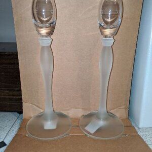 2 Mikasa Ballet Frost Tall Candlestick Holders in Box-New!